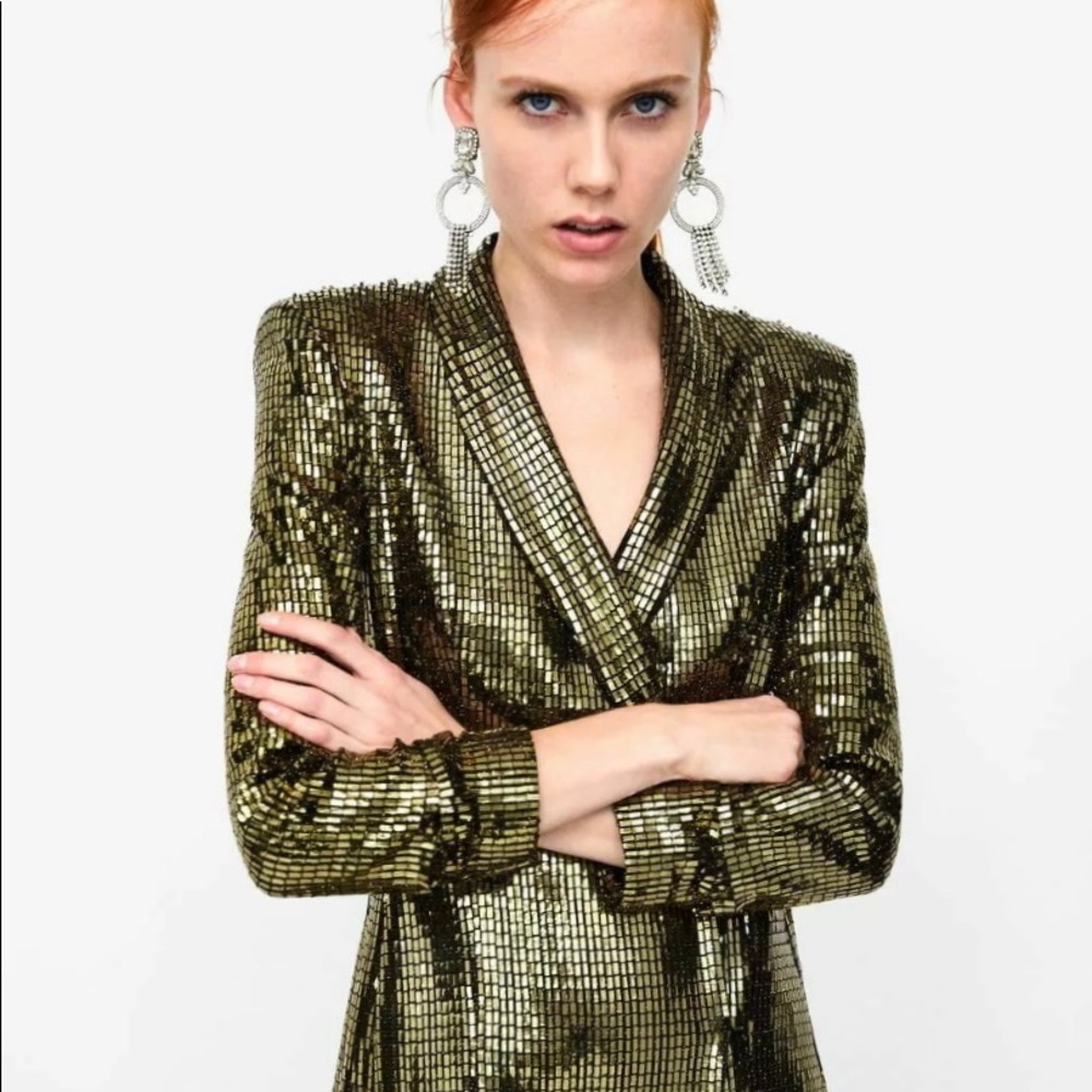 Zara gold sequin blazer dress sz. S